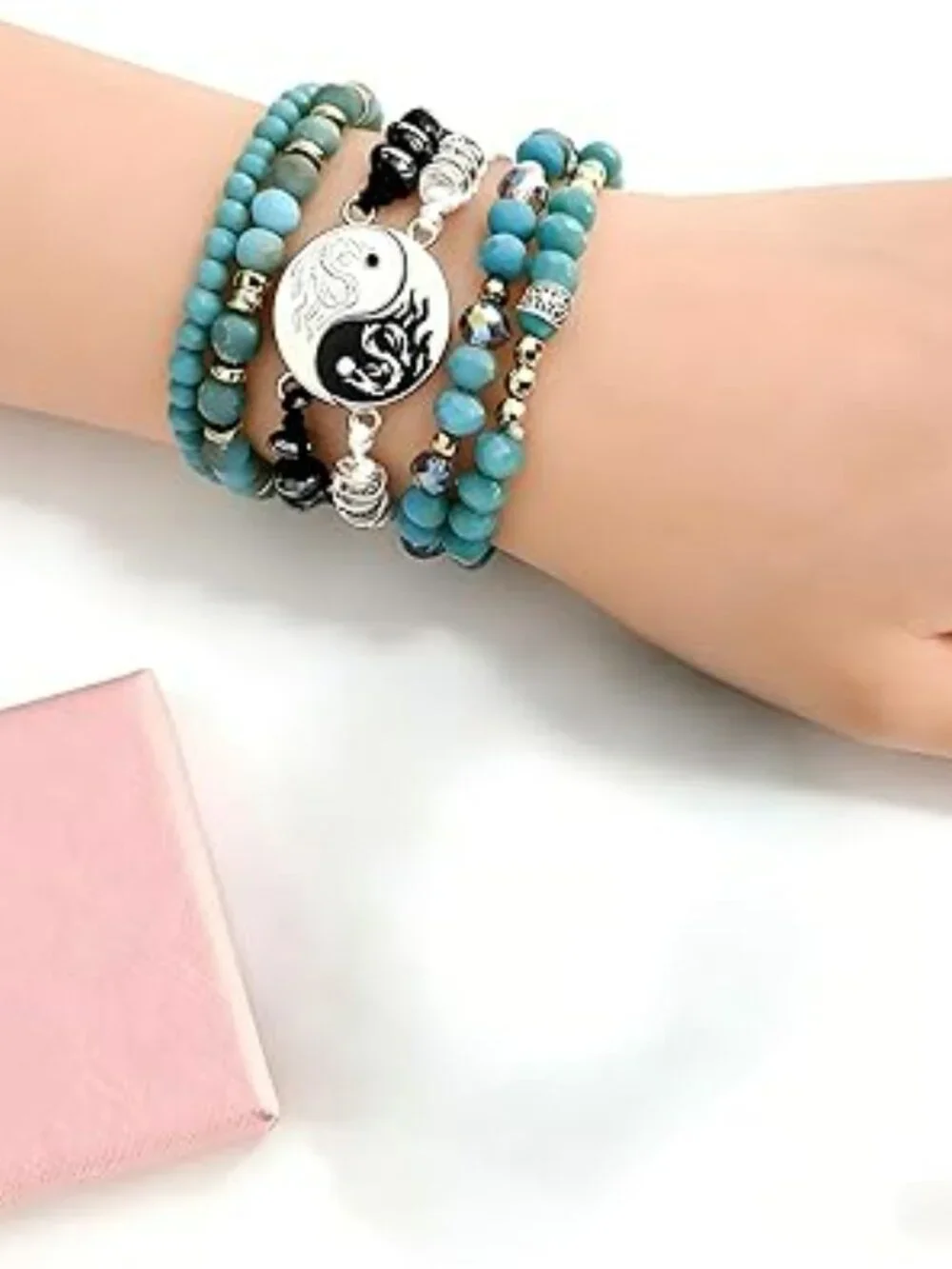 Boho Turquoise Yin Yang Bracelet Multi-Layer Stackable Beaded‎ Trendy Set